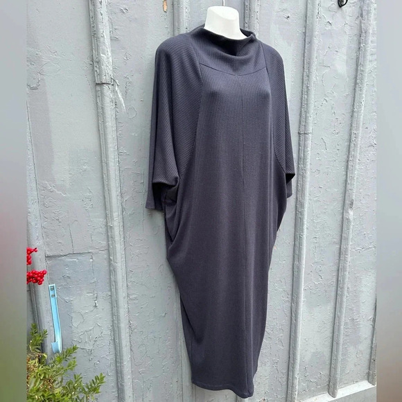 Ayrtight Modern Blue  Grey Ribbed Trapeze Dress, Large - Picture 2 of 10